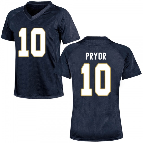 Isaiah Pryor Notre Dame Fighting Irish NCAA Women's #10 Navy Blue Replica College Stitched Football Jersey WLD5055LO